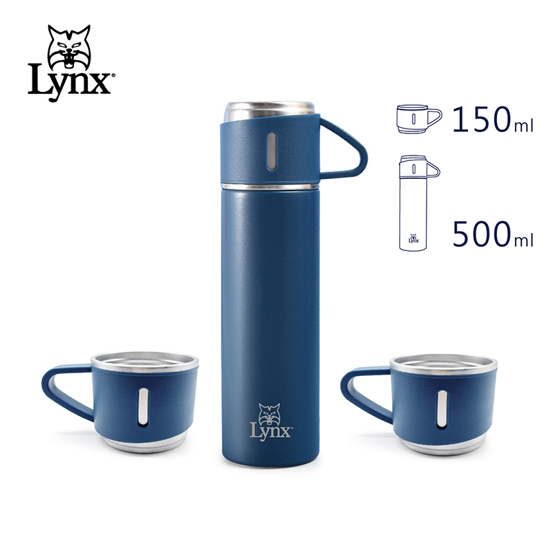 Lynx 【Lynx】保溫瓶分享杯組-一瓶三杯(瓶500ml 杯150ml)  LY-1792(藍/灰)